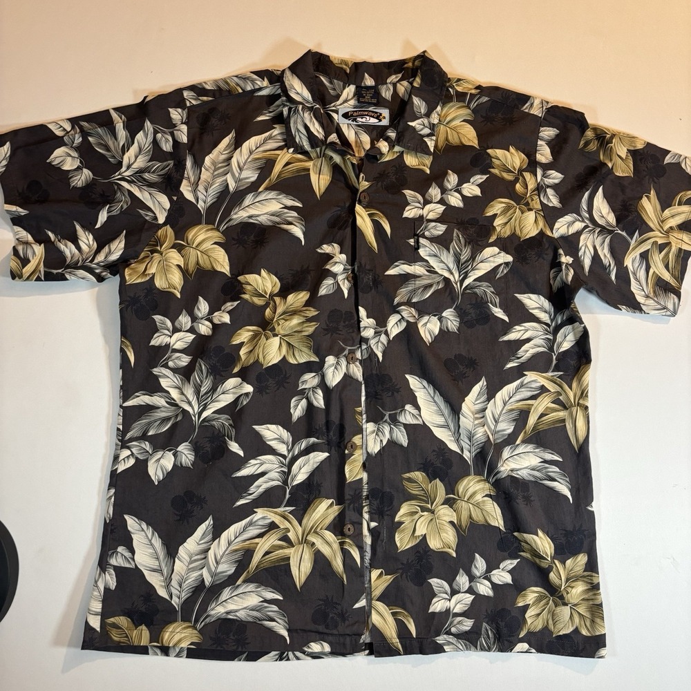 Palmwave Men's 3XLTropical Pineapple LeafPrint Hawaiian Aloha Shirt